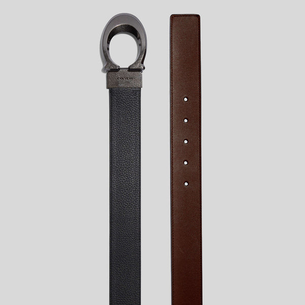 COACH Signature Buckle Cut To Size Reversible Belt, 38 Mm Black/Dark Saddle CQ013