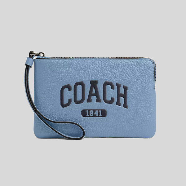 COACH Corner Zip Wristlet With Varsity Cornflower CR393