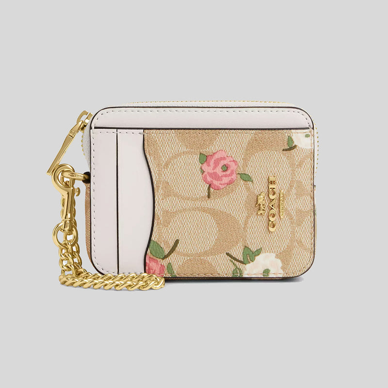 COACH Zip Card Case In Signature Canvas With Floral Print CR971