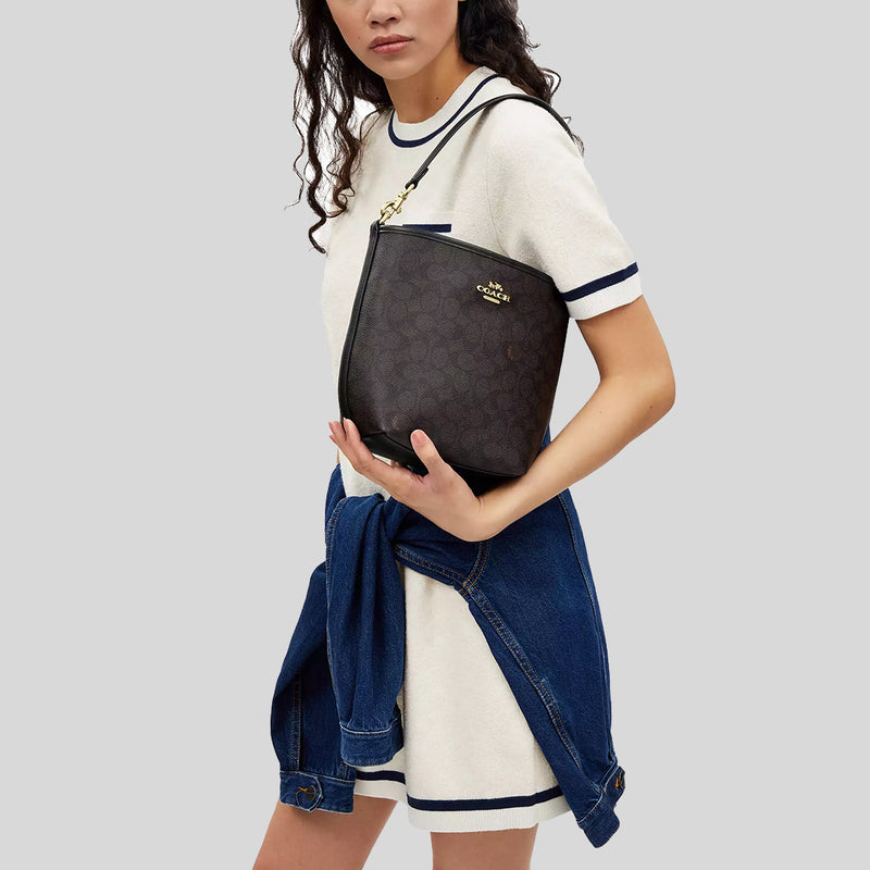 COACH City Bucket Bag In Signature Canvas Walnut Black CT800 LussoCitta