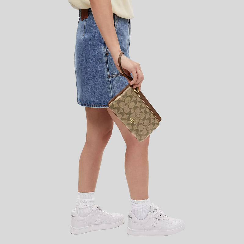 COACH Double Zip Wallet In Signature Canvas Khaki Saddle CU920 LussoCitta