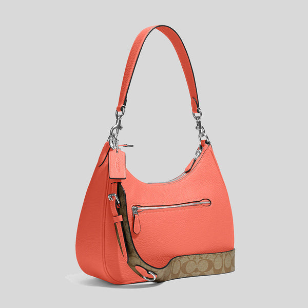 Coach Teri Hobo With Signature Canvas Khaki/Tangerine CJ589