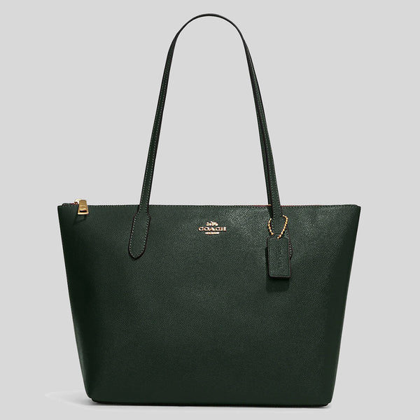 Coach Zip Top Tote In Crossgrain Leather Amazon Green 4454