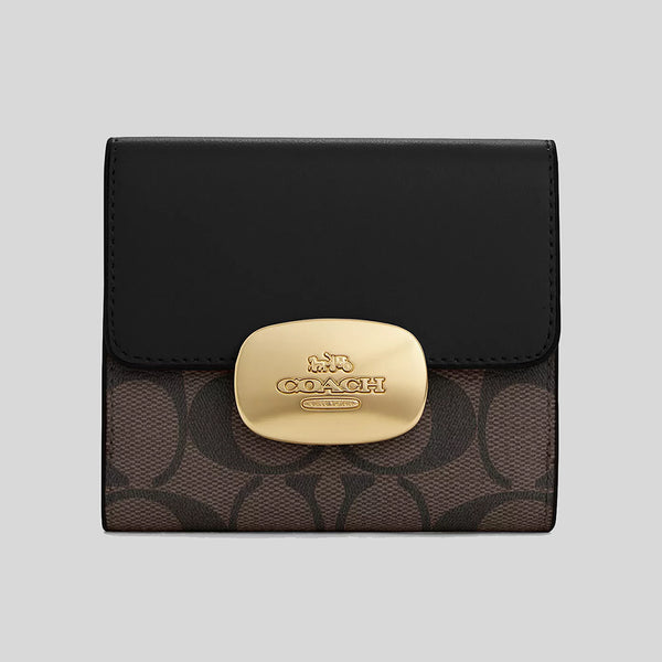 COACH Eliza Small Wallet In Signature Canvas Brown Black CP255