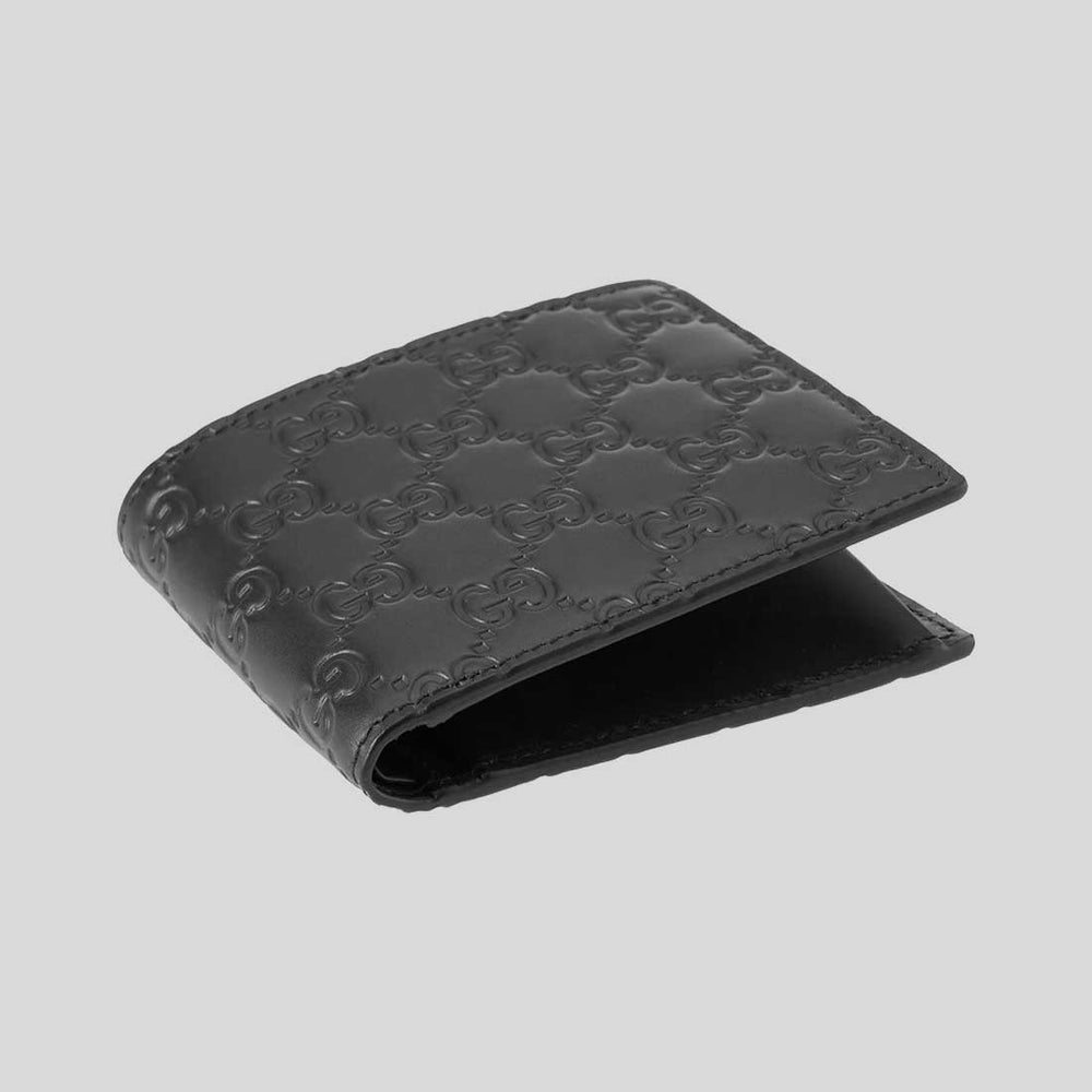GUCCI Men's Signature GG Leather Bifold Wallet With Coin Pocket Black