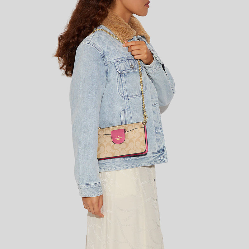 Coach Poppy Crossbody With Card Case In Signature Canvas Light Khaki Petunia C3328