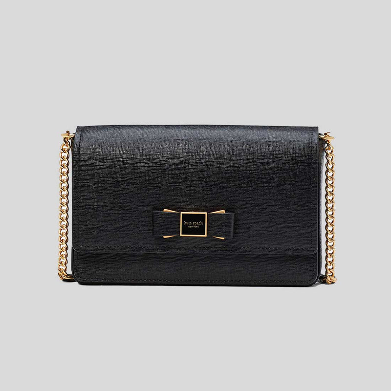KATE SPADE Morgan Bow Embellished Flap Chain Wallet Black KA386