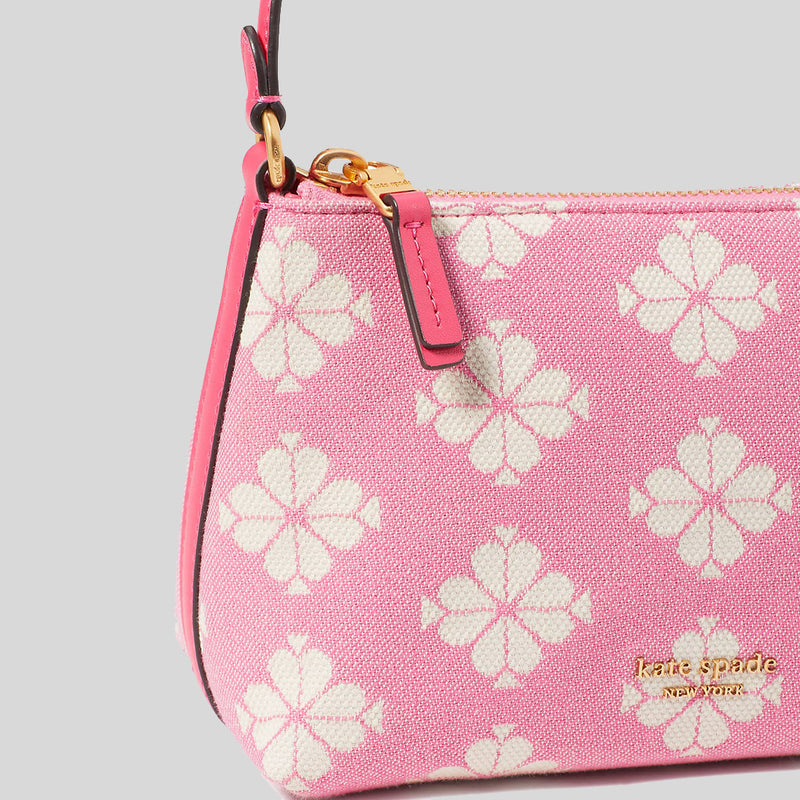 Kate Spade Spade Flower Two-tone Canvas East West Pochette Pom Pom Pink Multi KC095