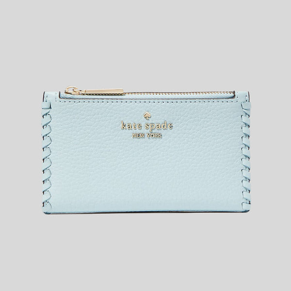 Kate Spade Leila Pebbled Leather Whipstitch Small Slim Bifold Wallet Dewy Blue KC652