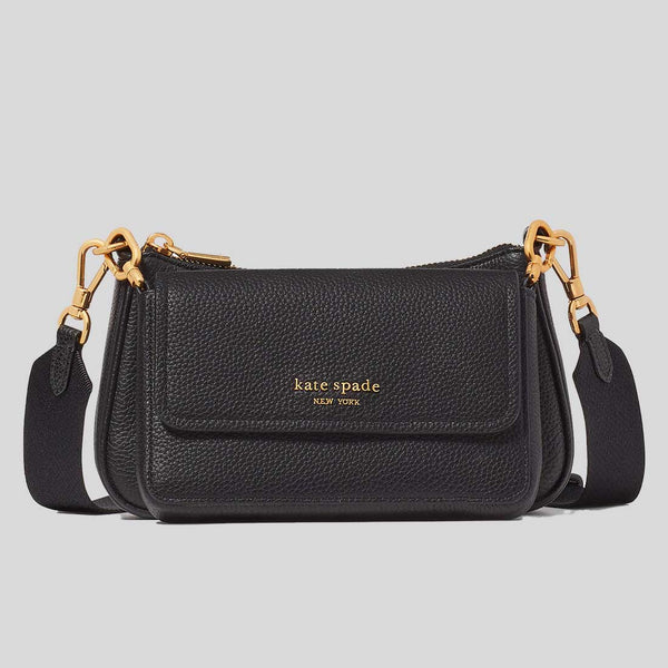 KATE SPADE Double Up Pebbled Leather Crossbody Bag Black KD648