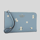 Kate Spade Lucy Floral Embroidered Medium L-Zip Wristlet Polished Blue KD903