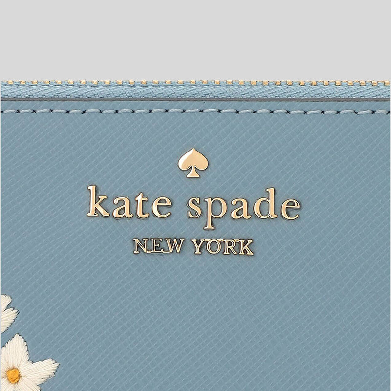 Kate Spade Lucy Floral Embroidered Medium L-Zip Wristlet Polished Blue KD903