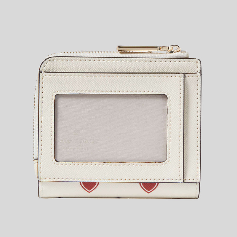 KATE SPADE Madison Heartfelt Geo Boxed Small L-zip Bifold Wallet Cream Multi KF346