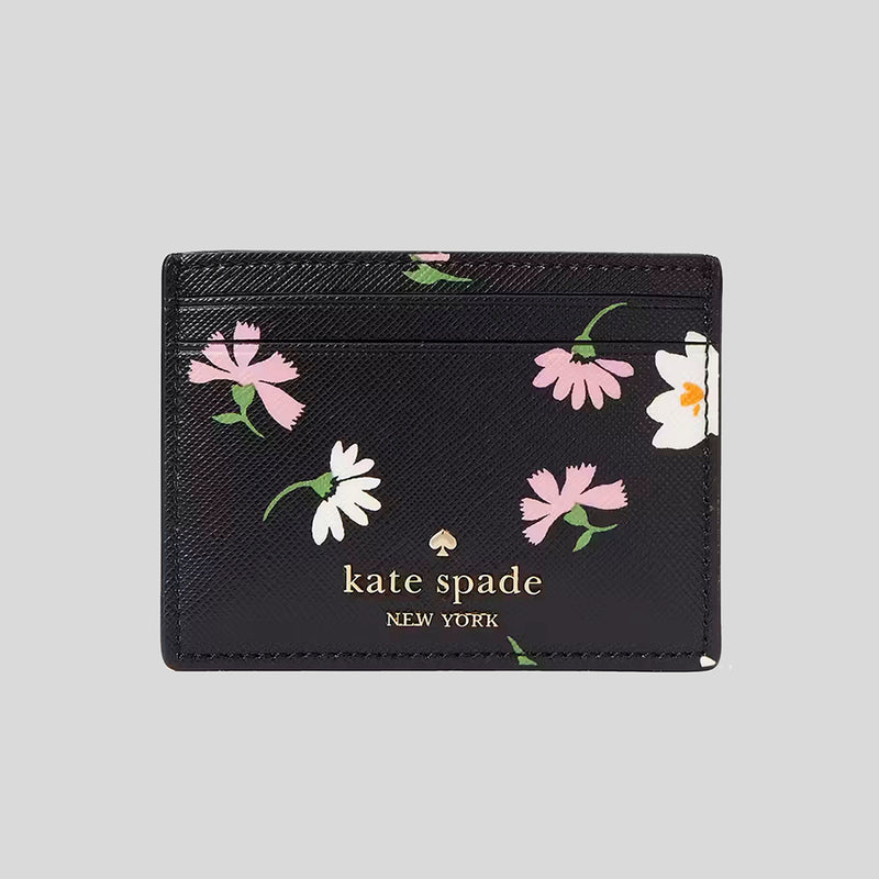 KATE SPADE Madison Floral Waltz Small Slim Card Holder Black Multi KF481