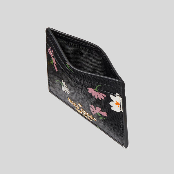 KATE SPADE Madison Floral Waltz Small Slim Card Holder Black Multi KF481