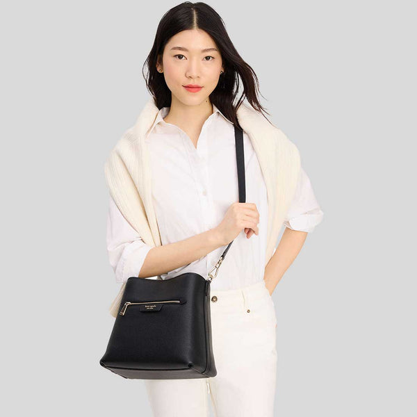 KATE SPADE Hudson Pebbled Leather Shoulder Bag Black KF863