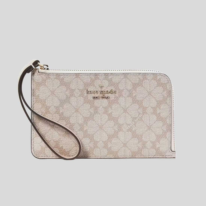 KATE SPADE Lucy Spade Flower Small L-Zip Wristlet Dark Beige KH614
