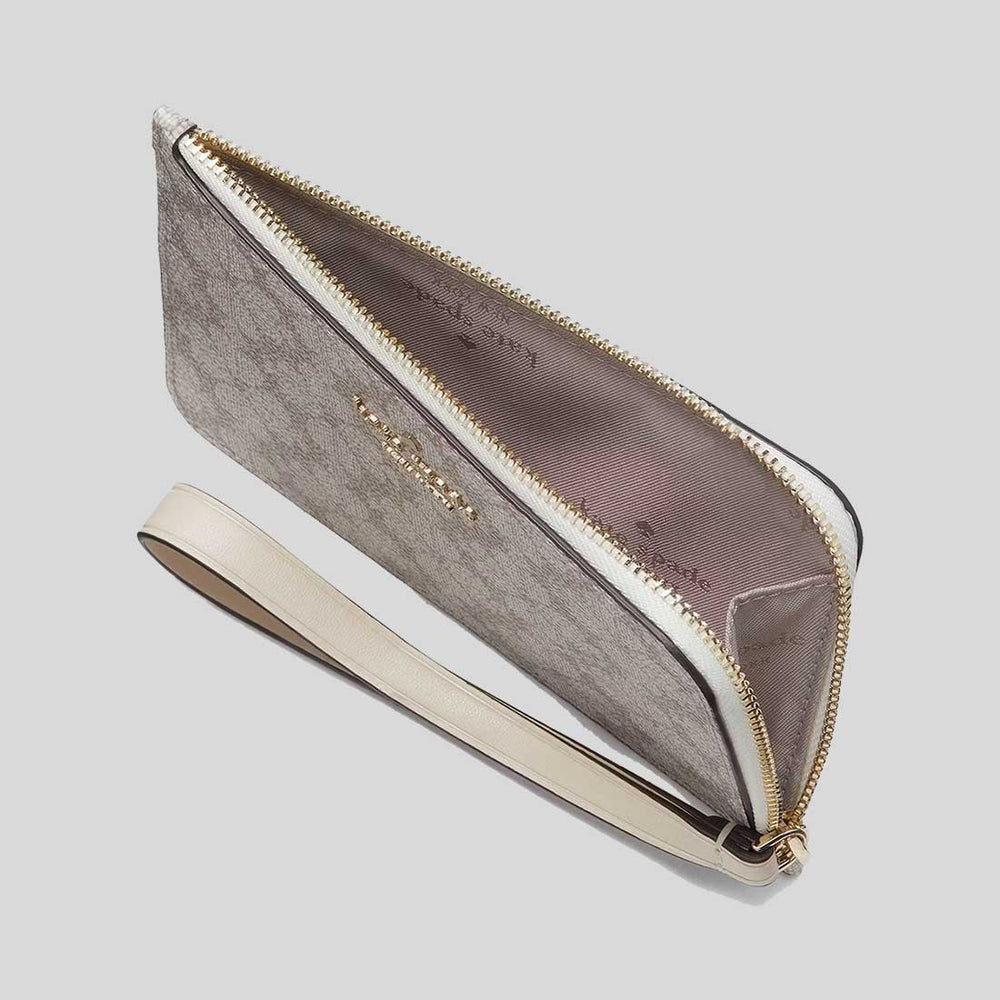 KATE SPADE Lucy Spade Flower Small L-Zip Wristlet Dark Beige KH614