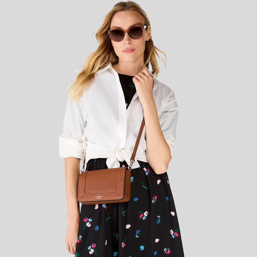 【Kate Spade】Lena Mini Flap Crossbody ◆国内発送◆ Kate Spade Lena Mini Flap Black Pebble Leather Crossbody Bag