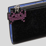 KATE SPADE Space Invaders X Kate Spade New York Glitter Patent Small Slim Bifold Wallet Black Multi KI755