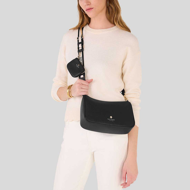 KATE SPADE Emma Pebbled Leather Medium Shoulder Bag Black KK068