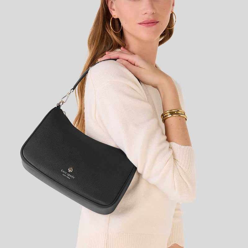 KATE SPADE Emma Pebbled Leather Medium Shoulder Bag Black KK068