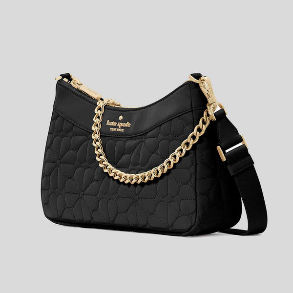 KATE SPADE Spade Flower Quilted Fabric Convertible Crossbody Bag Black KK077