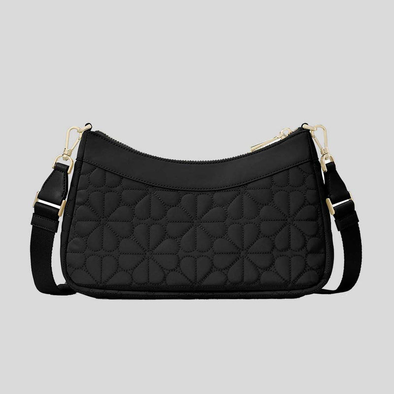 KATE SPADE Spade Flower Quilted Fabric Convertible Crossbody Bag Black KK077