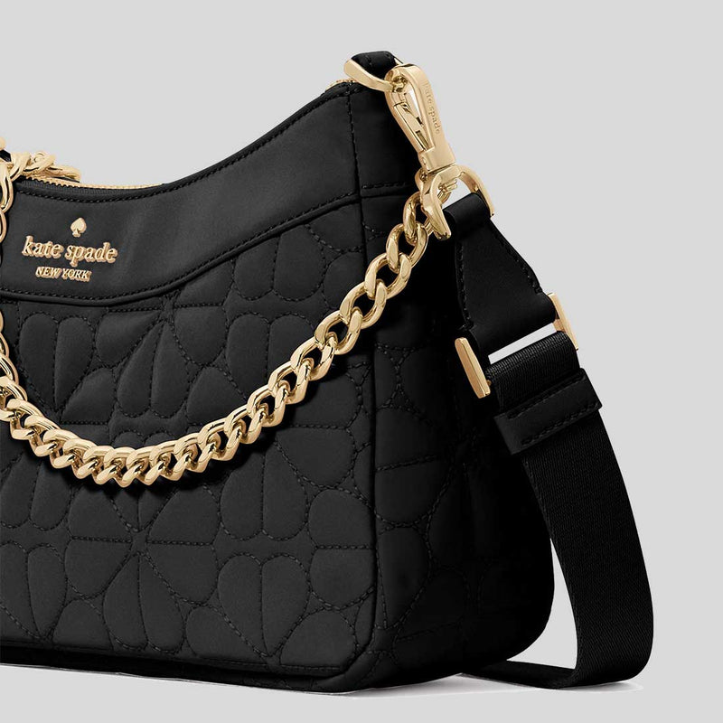 KATE SPADE Spade Flower Quilted Fabric Convertible Crossbody Bag Black KK077