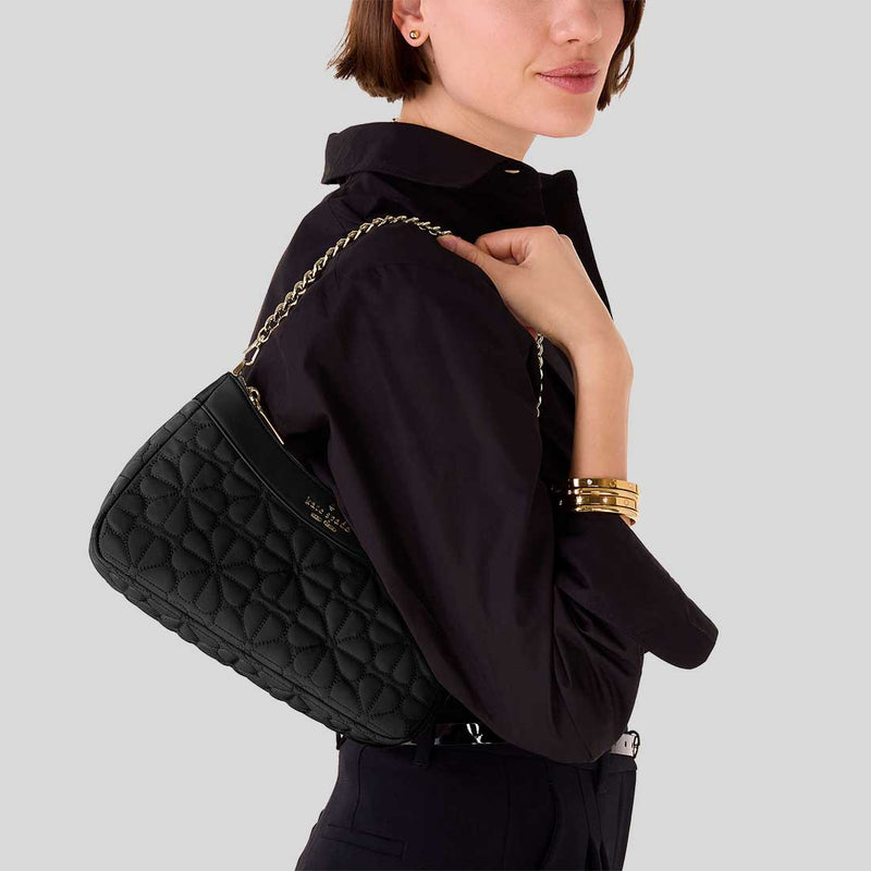 KATE SPADE Spade Flower Quilted Fabric Convertible Crossbody Bag Black KK077