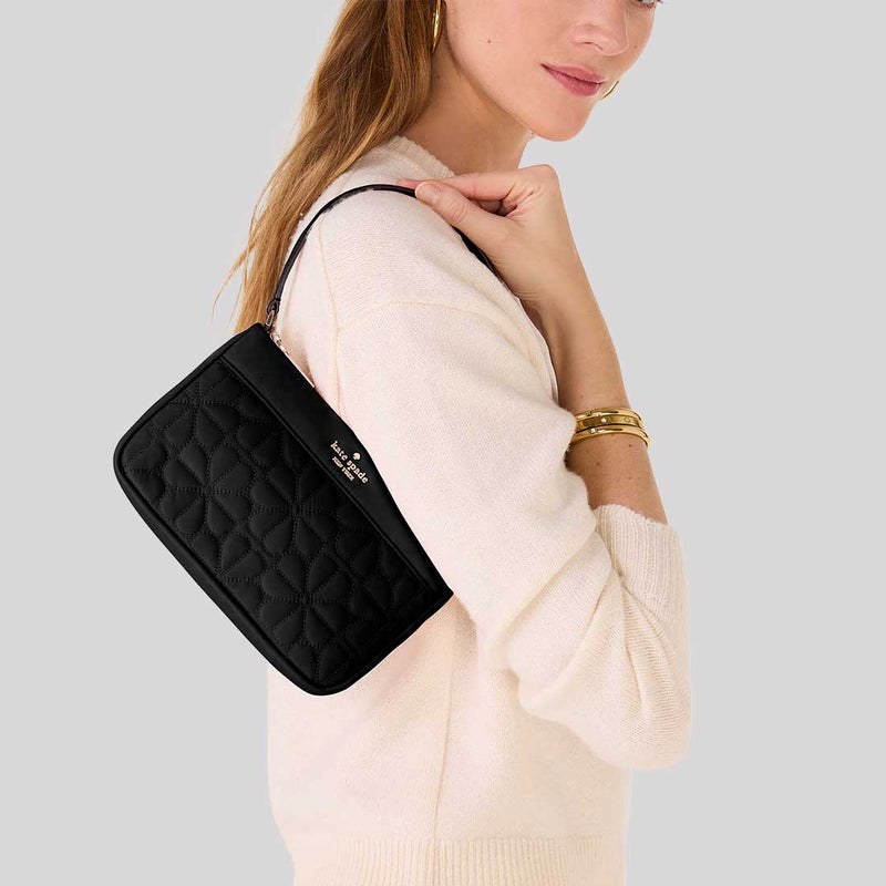 KATE SPADE Spade Flower Quilted Fabric Convertible Wristlet Black KK255