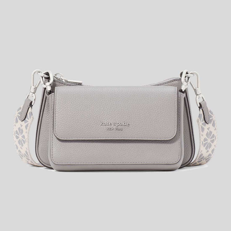 KATE SPADE Double Up Webbed Strap Crossbody Bag Nimbus Grey KK759
