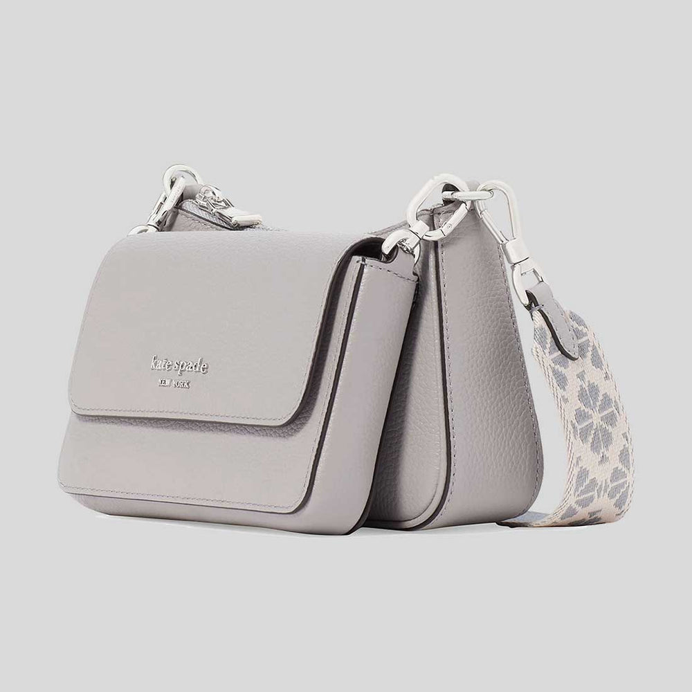 KATE SPADE Double Up Webbed Strap Crossbody Bag Nimbus Grey