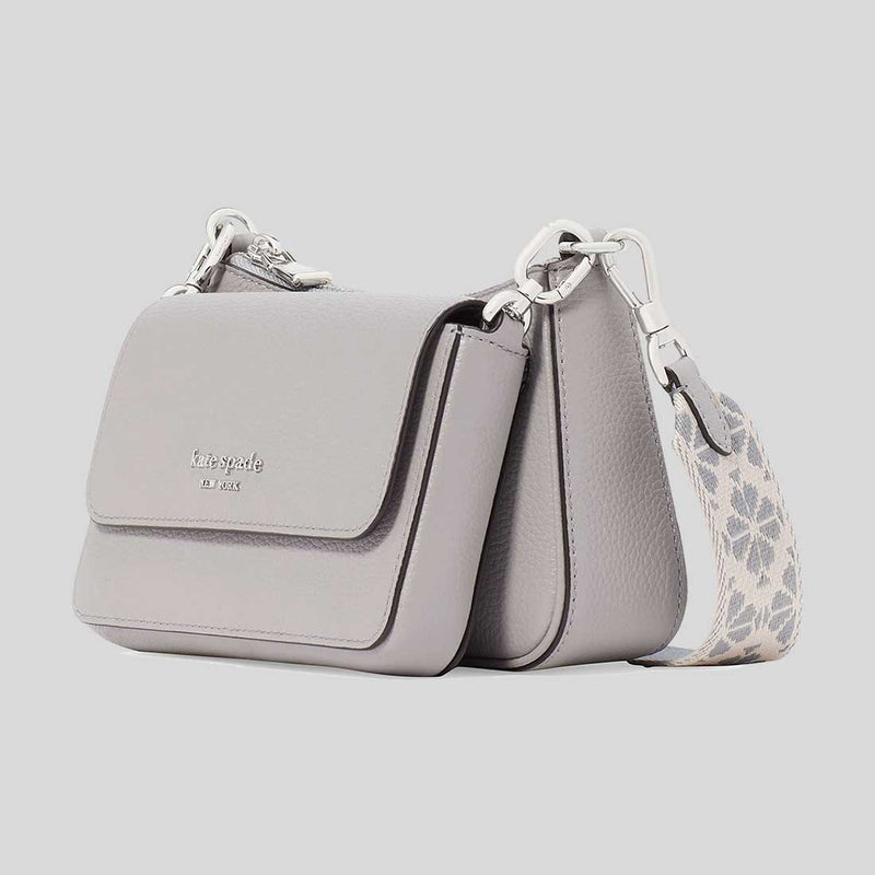 KATE SPADE Double Up Webbed Strap Crossbody Bag Nimbus Grey KK759