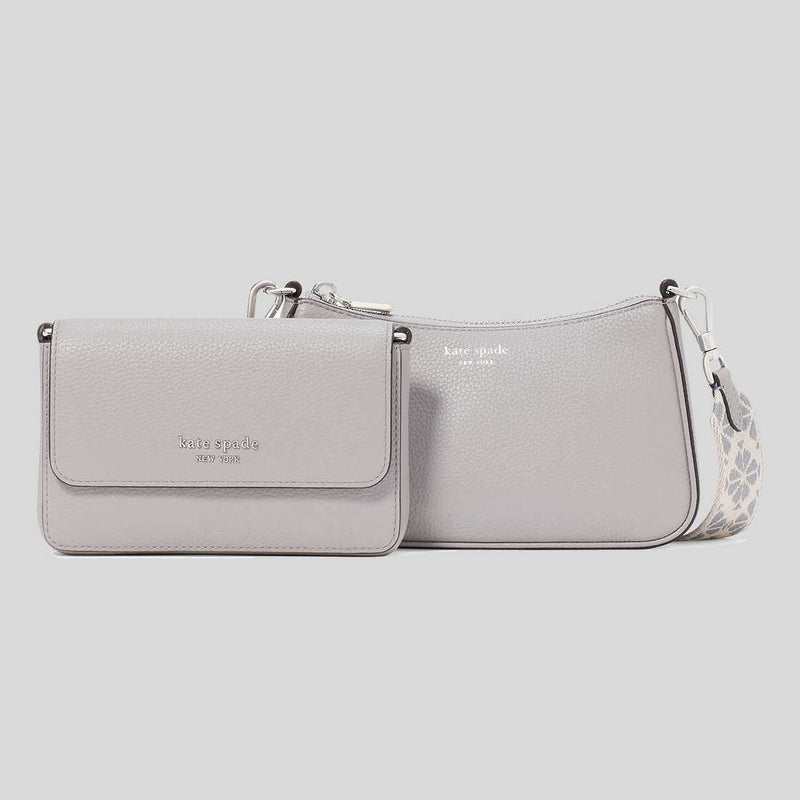 KATE SPADE Double Up Webbed Strap Crossbody Bag Nimbus Grey KK759