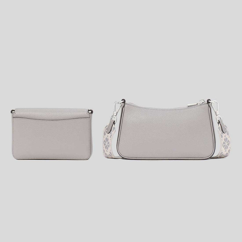 KATE SPADE Double Up Webbed Strap Crossbody Bag Nimbus Grey KK759