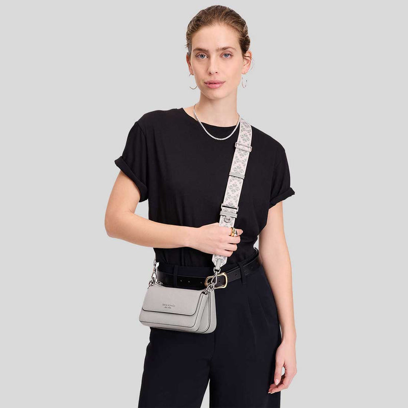 KATE SPADE Double Up Webbed Strap Crossbody Bag Nimbus Grey KK759