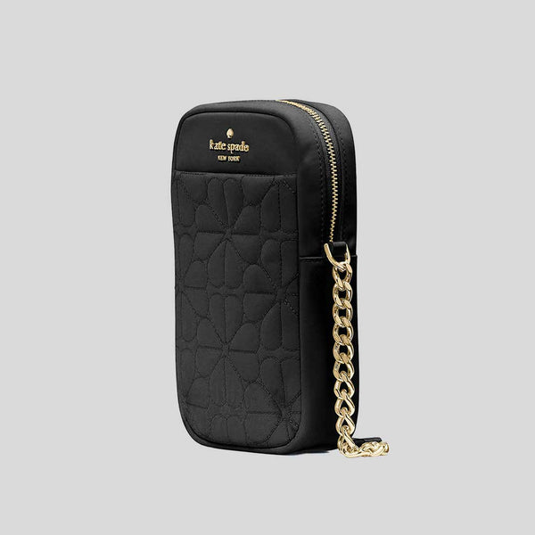 KATE SPADE Spade Flower Quilted Fabric Phone Crossbody Bag Black KK898