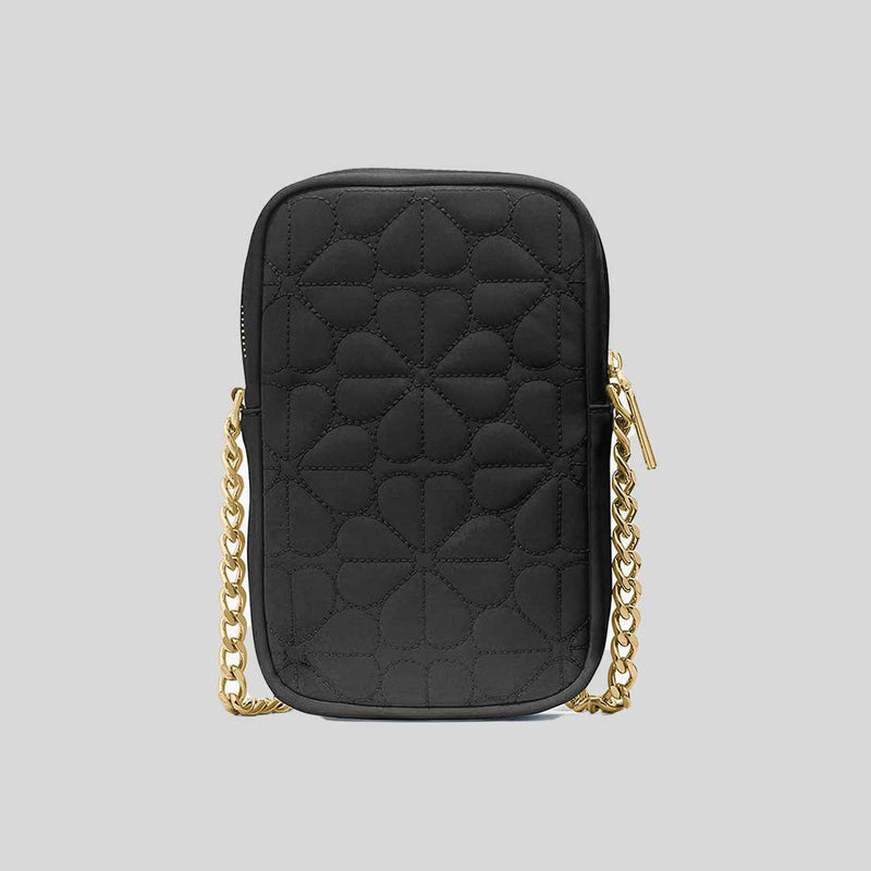 KATE SPADE Spade Flower Quilted Fabric Phone Crossbody Bag Black KK898