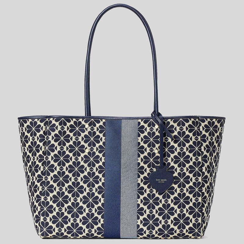 KATE SPADE Everything Spade Flower Jacquard Stripe Large Tote Blue Multi PXRUB272