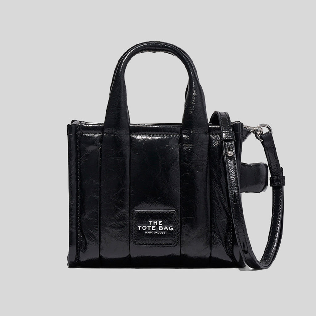 Marc Jacobs The Shiny Crinkle Leather Mini Tote Black