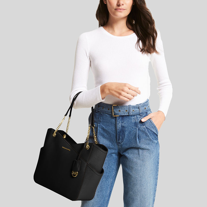 Michael Kors Jet Set Large Saffiano Leather Shoulder Bag Black 35F1GTVT3L