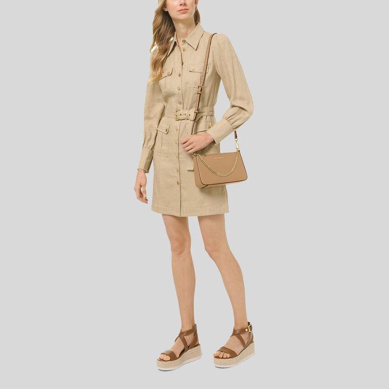 MICHAEL KORS Jet Set Travel Medium Zip Pouchette Crossbody Bag Camel 35S0GTVU6L