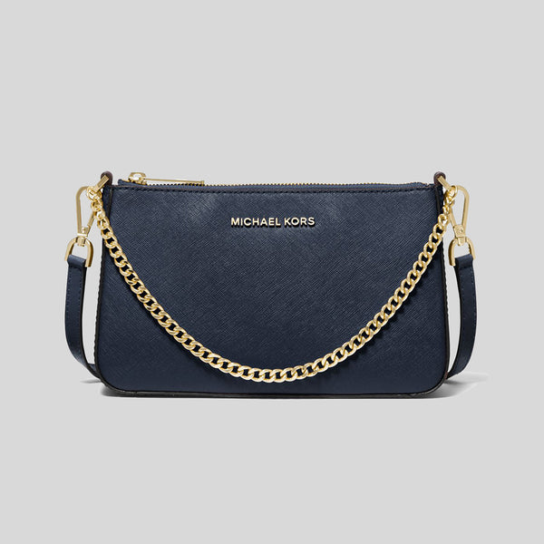 MICHAEL KORS Jet Set Travel Medium Zip Pouchette Crossbody Bag Navy 35S0GTVU6L