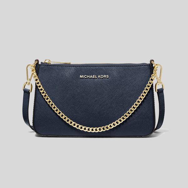 MICHAEL KORS Jet Set Travel Medium Zip Pouchette Crossbody Bag Navy 35S0GTVU6L