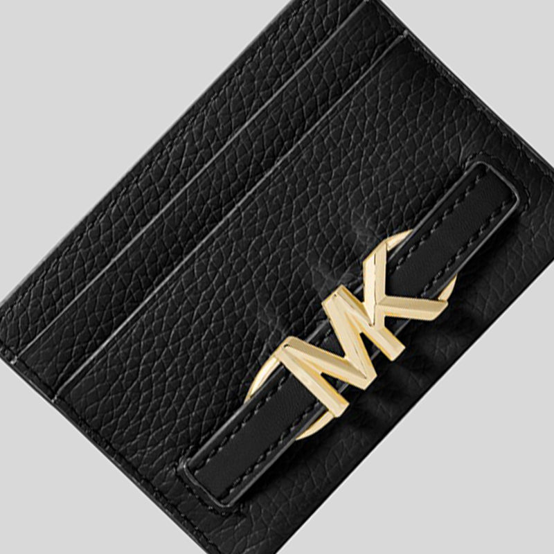 Michael Kors Reed Large Logo Pebbled Leather Card Case Black 35S3G6RD3L