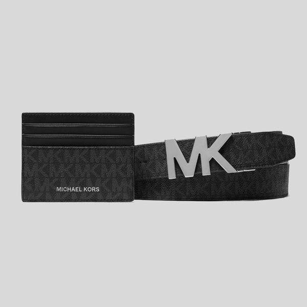 MICHAEL KORS Signature Logo Card Case and Belt Gift Set Black 36S4LGFY6B