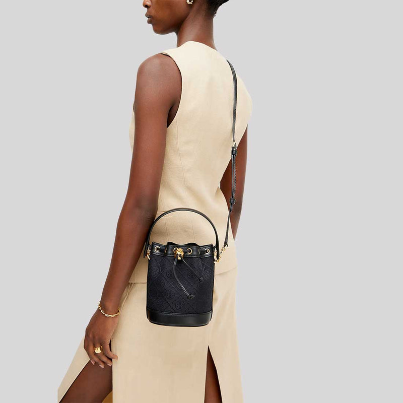 TORY BURCH T Monogram mini bucket bag Black 152130