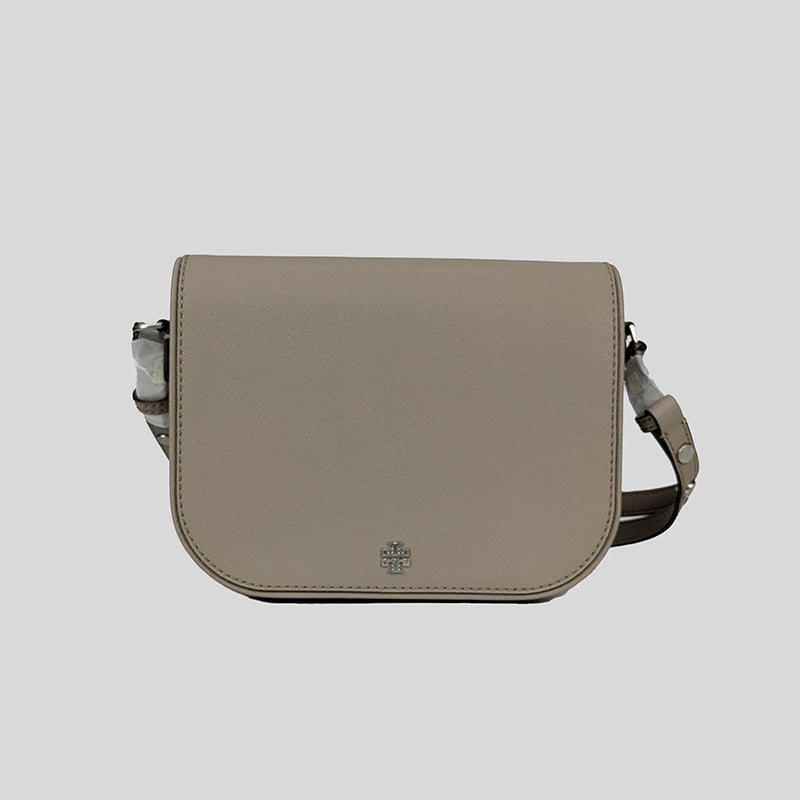 Tory Burch Emerson Saffiano Leather Crossbody Shoulder Bag Gray Chalk 134839