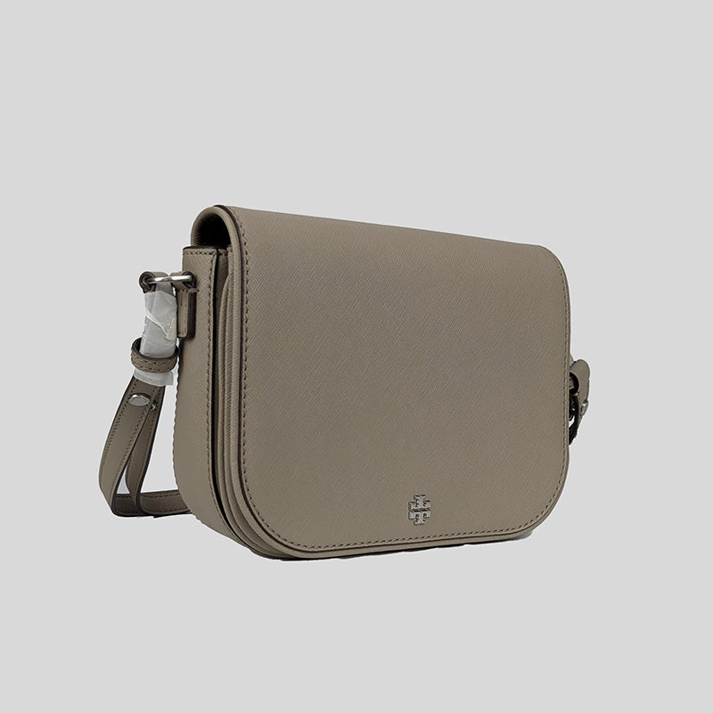 Tory Burch Emerson Saffiano Leather Crossbody Shoulder Bag Gray Chalk 134839